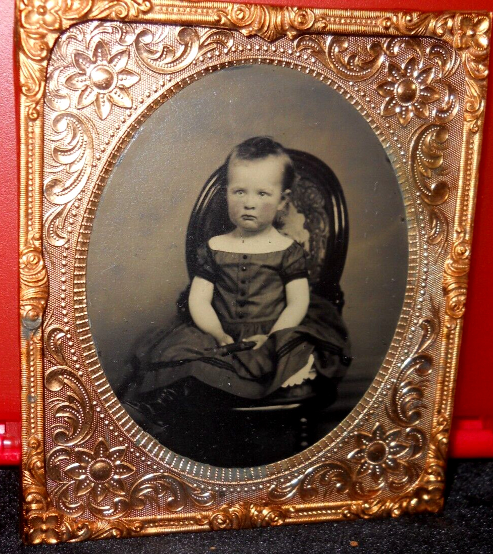 1/6th Size Tintype of ID'd boy in brass mat/frame