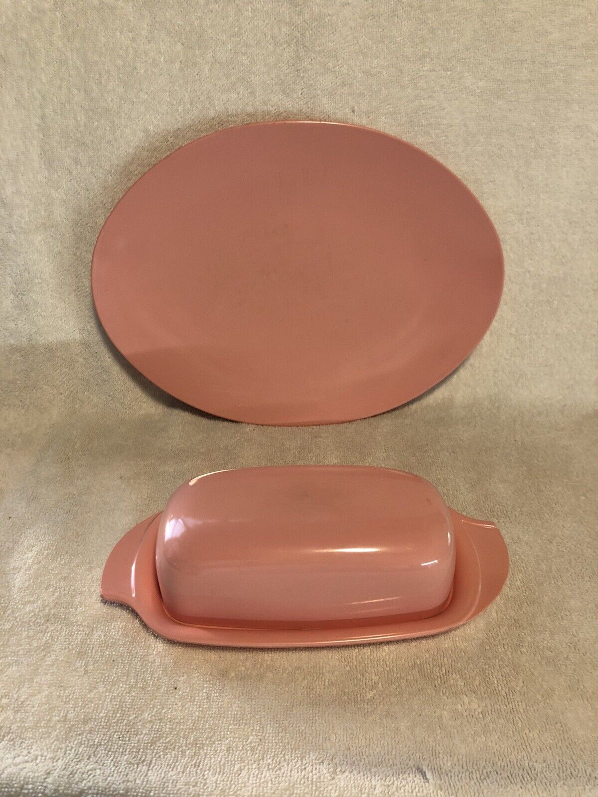 Vtg Boonton Pink Covered Butter Dish and Serving Plate 