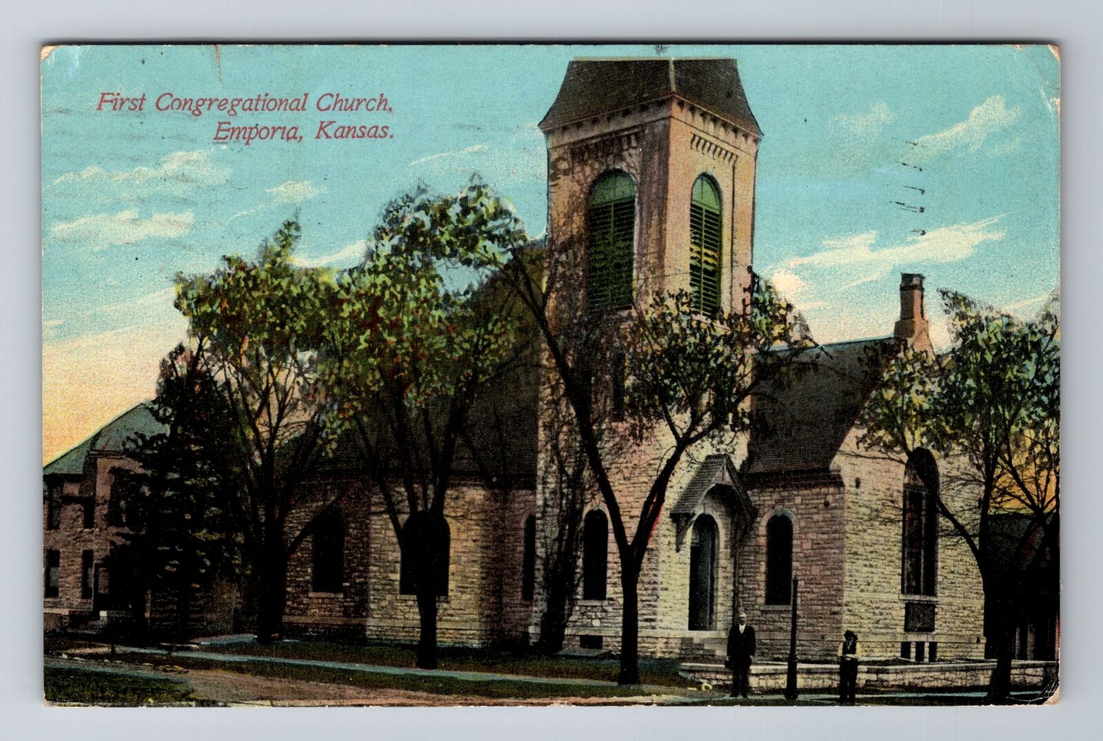 Emporia KS-Kansas, First Congregational Church, Antique c1911 Vintage Postcard