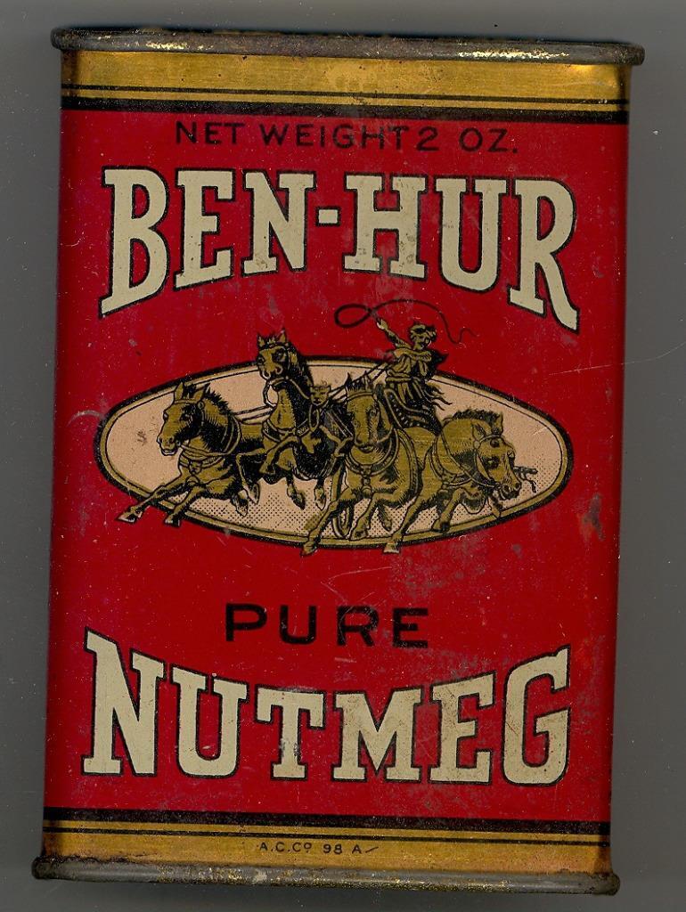 Vtg BEN-HUR PURE NUTMEG Spice Tin VG