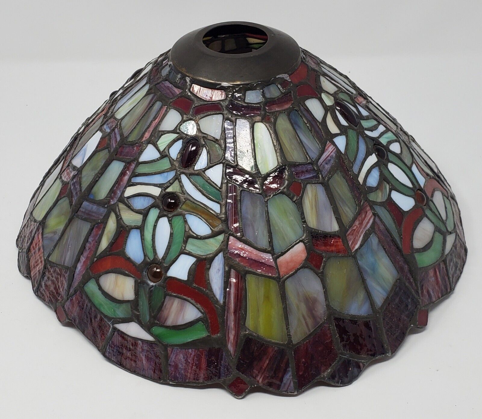 Tiffany Style Stained Glass Lamp Shade Unsigned Excellent Condition & Colors