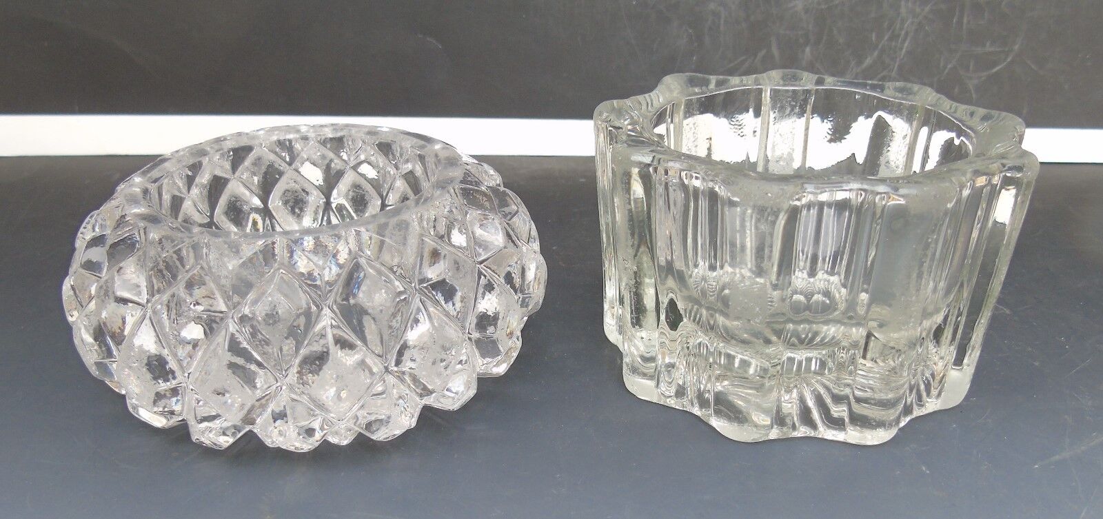Antique Glassware 2 Clear Glass Large Master Salt Cellars
