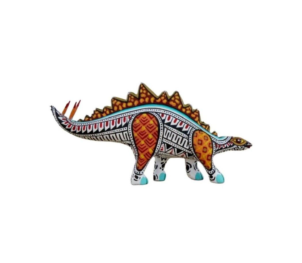 Alebrije Stegosaurus, oaxacan wood carvings folk art handmade sculpture dinosaur