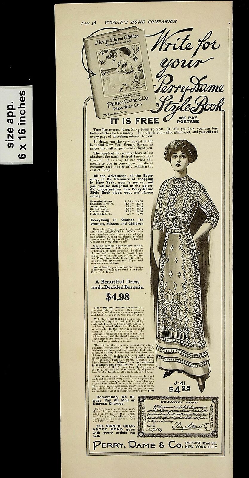 1913 Perry Dame Write Perry Frame Fashion Vintage Print Ad 18825