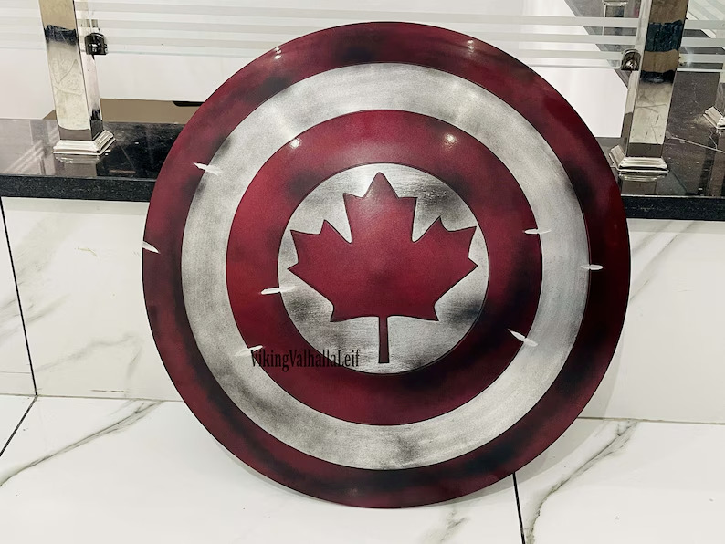 Captain Canada multipurpose Battle Damage shield, Metal Shield Replica
