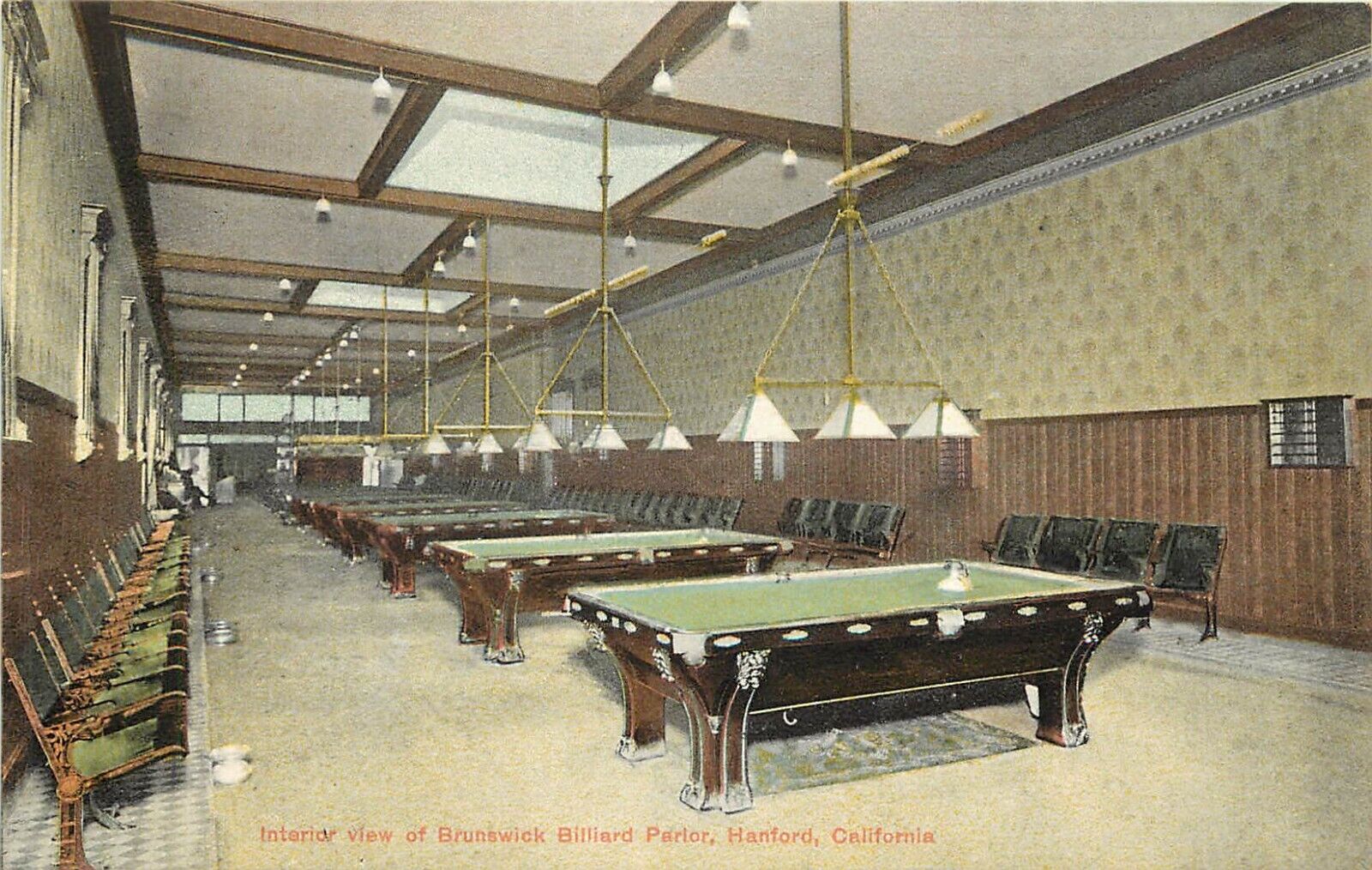 c1910 Postcard; Interior of Brunswick Billiard Parlor, Hanford CA Unposted XLNT