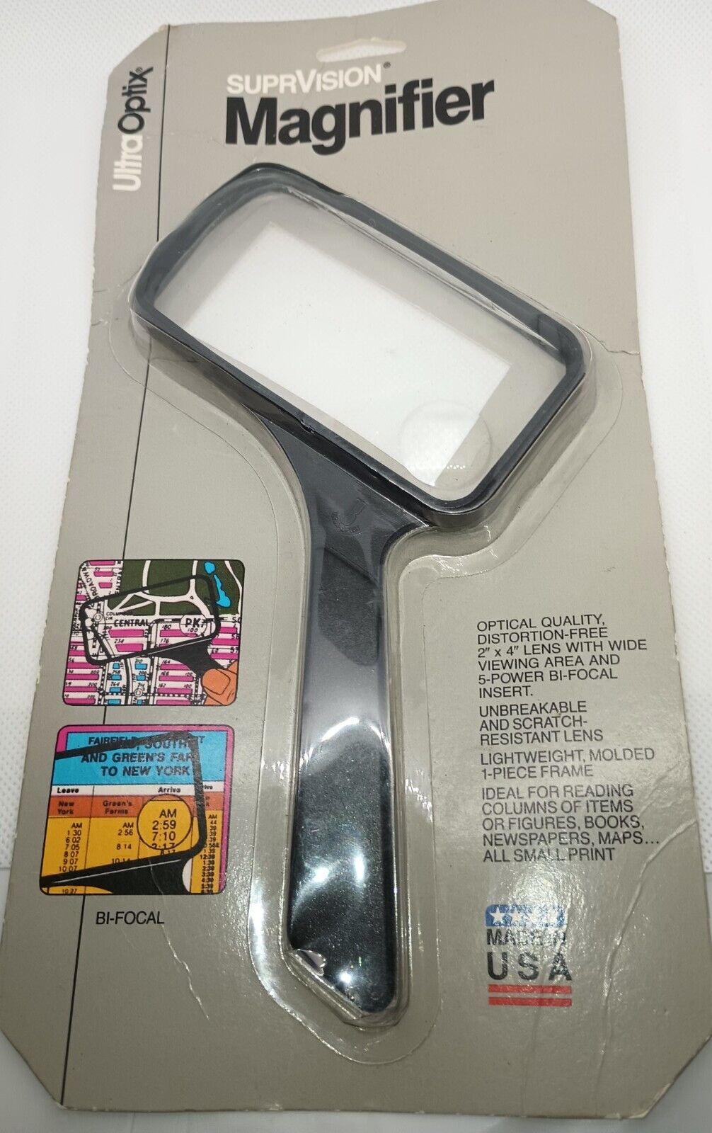 VTG 1987 Large Desktop Magnifying Glass Rectangle 5x Bifocal NOS Made In USA