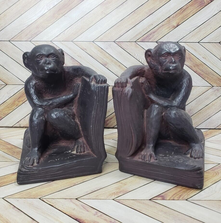 Monkey Sitting On Open Book Bookends Andrea by Sadek Heavy Solid Resin