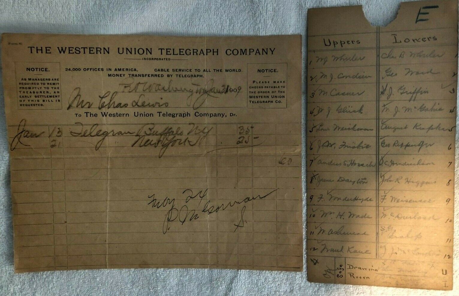 PRESIDENT TEDDY ROOSEVELT RARE ORIG. 1909 TAFT INAUGURATION WU TELEGRAPH RECEIPT