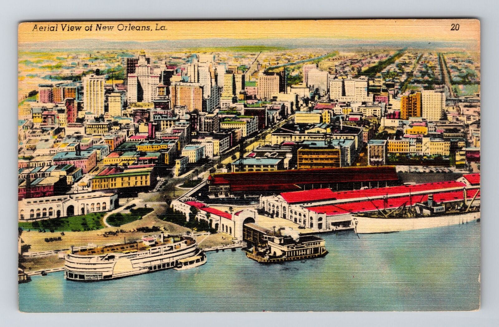 New Orleans LA-Louisiana, Aerial Of Town Area Vintage Souvenir Postcard