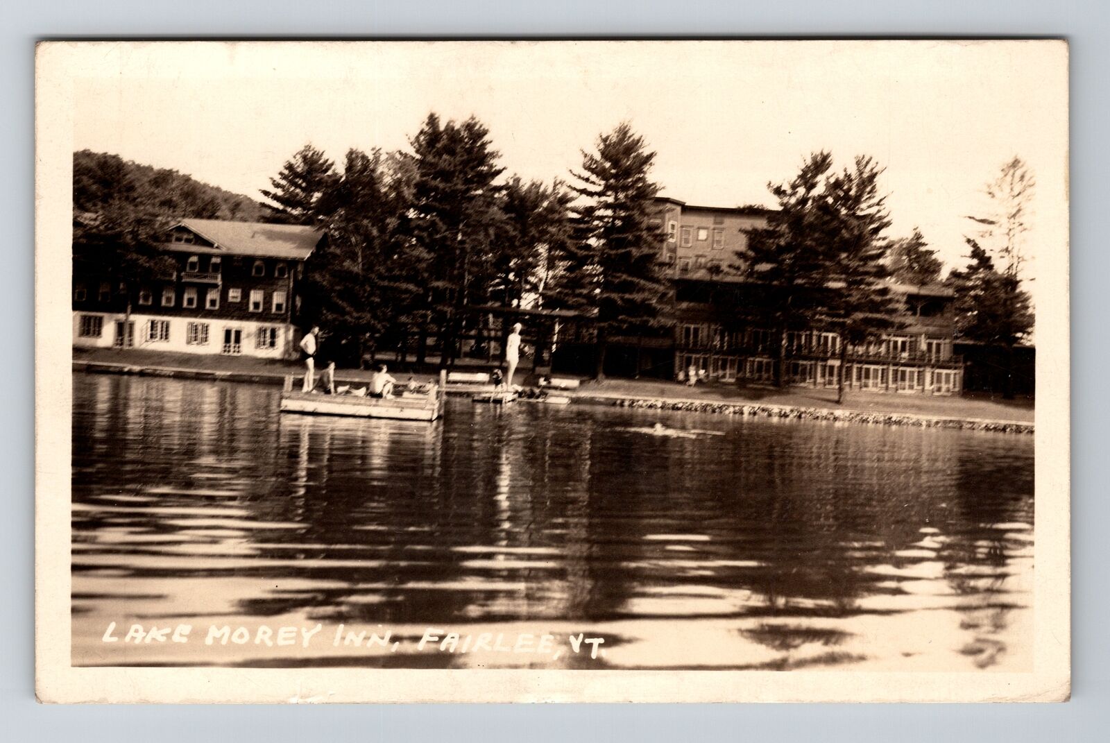Fairlee VT-Vermont RPPC, Lake Morey Inn, Swimming Dock, Vintage c1930 Postcard