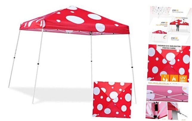  10x10 Slant Leg Pop-up Canopy Tent Easy One Person Setup 10\'x10\' Red Mushroom