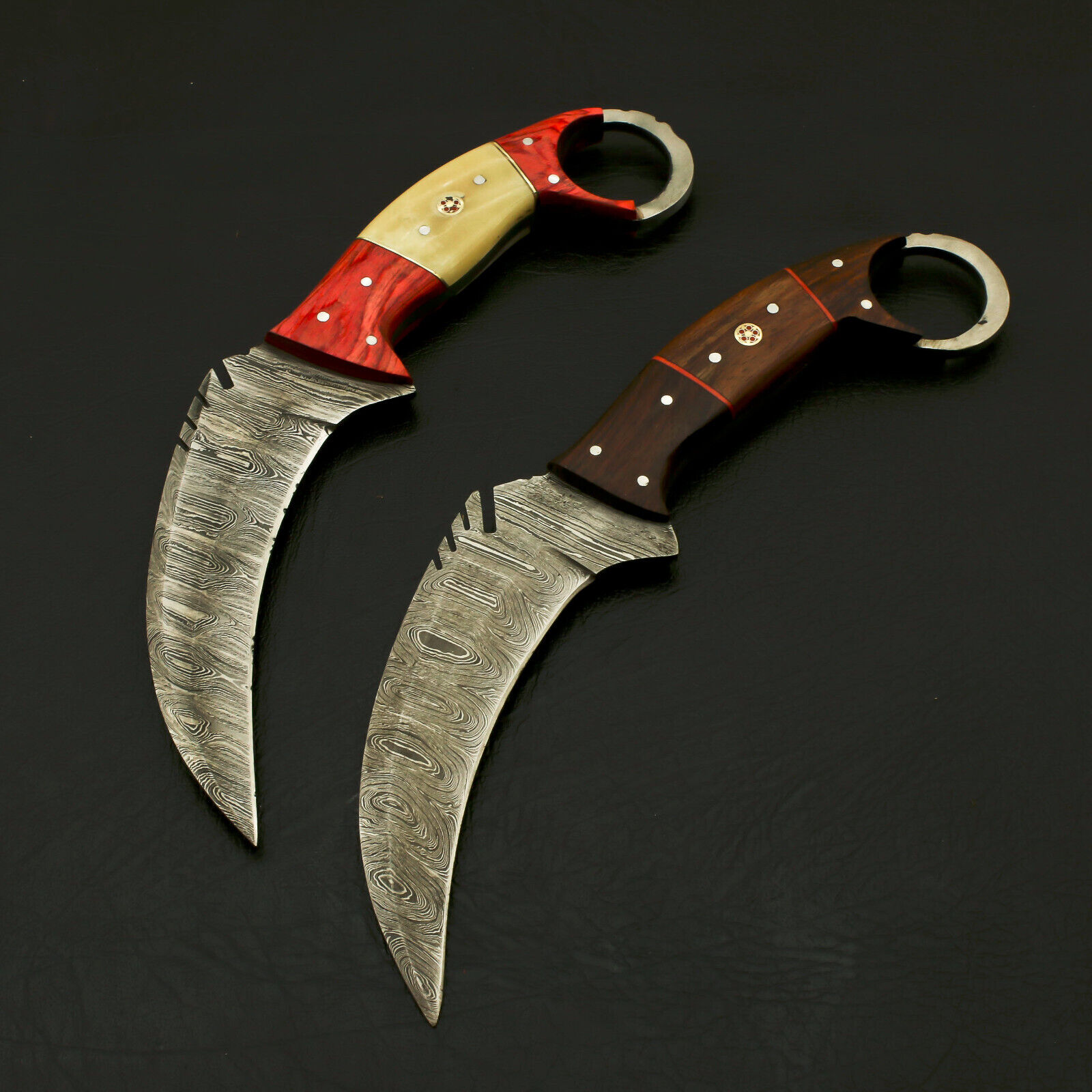 Custom Handmade stunning Damascus steel Karambits with leather sheath