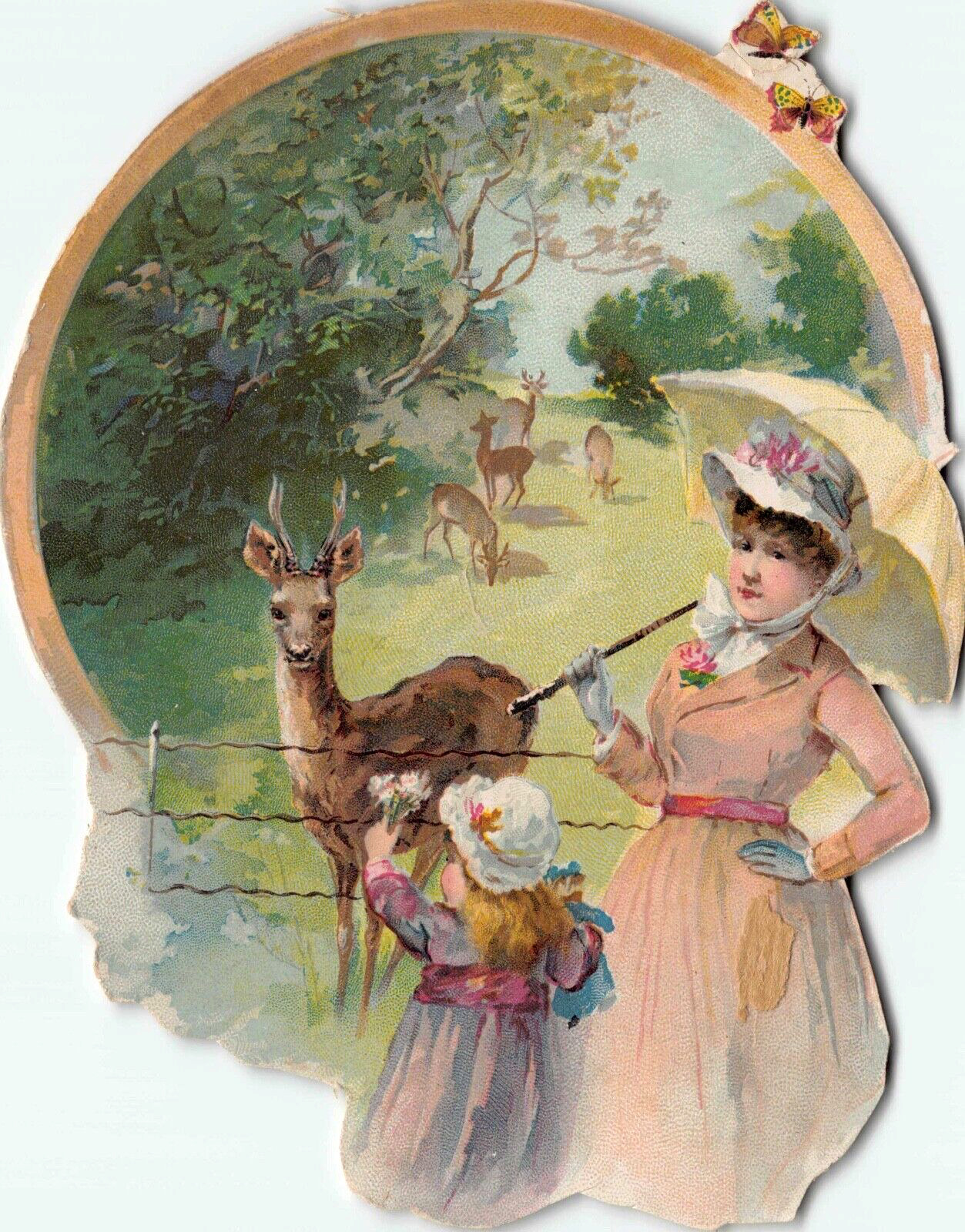 Lion Coffee Victorian Ad Trade Card Girl Woman Deer Butterfly - Mocha Java & Rio