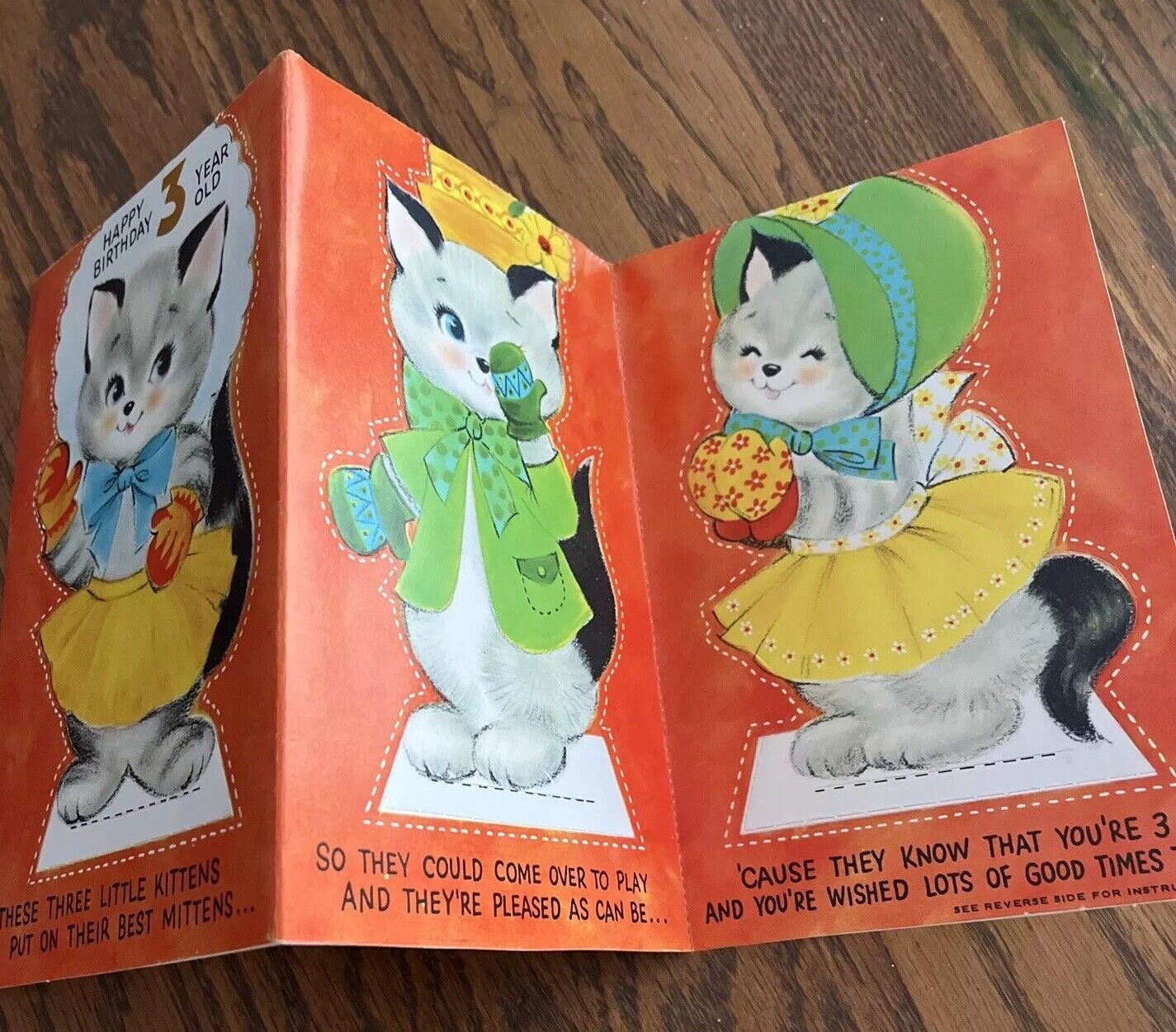Vintage American Greetings #3 Birthday Card Cat Paper Dolls Punch Out Ephemera