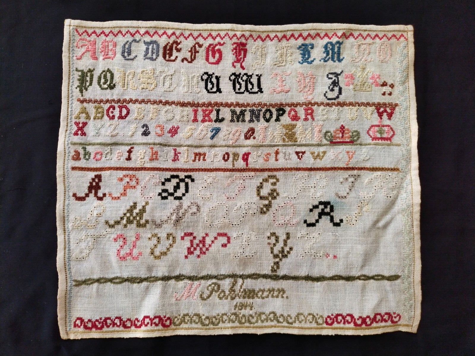 antique  beautiful alphabets sampler embroiedry needlework textile panel item757