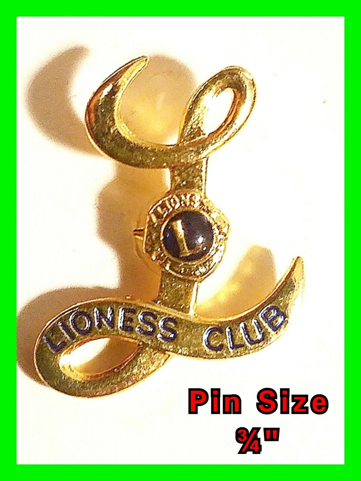 Unique Vintage Lioness Club Pin Cursive Gold Tone L - ¾