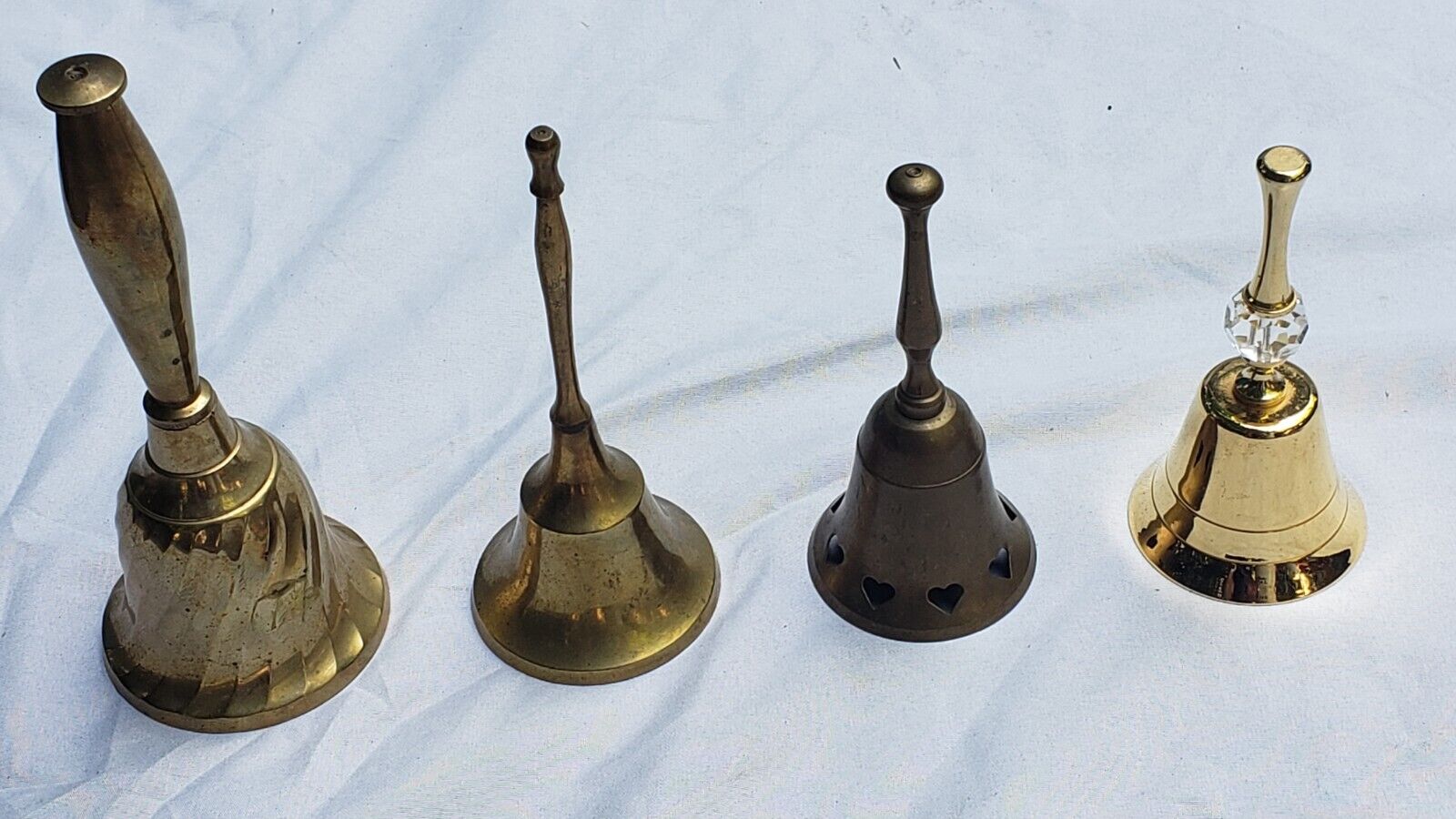 Lot Of 4 Vintage Brass Bells Hand Bells Musical Decor
