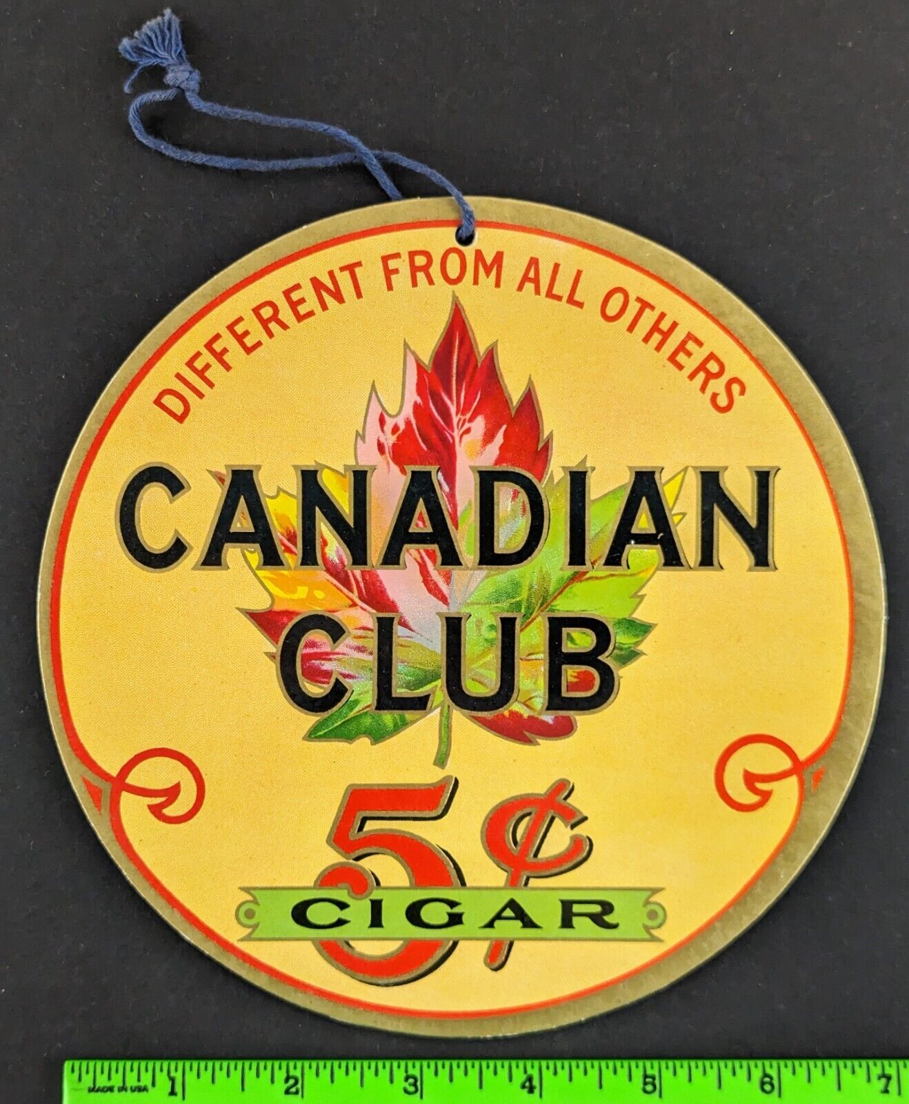 Vintage 1930s Canadian Club Cigars Hanging Store Display Cardboard Sign