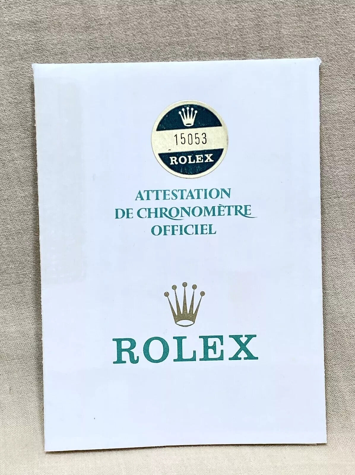 ROLEX Certificate 8641063 15053 Oyster Perpetual Date Oysterdate Steel + Sticker