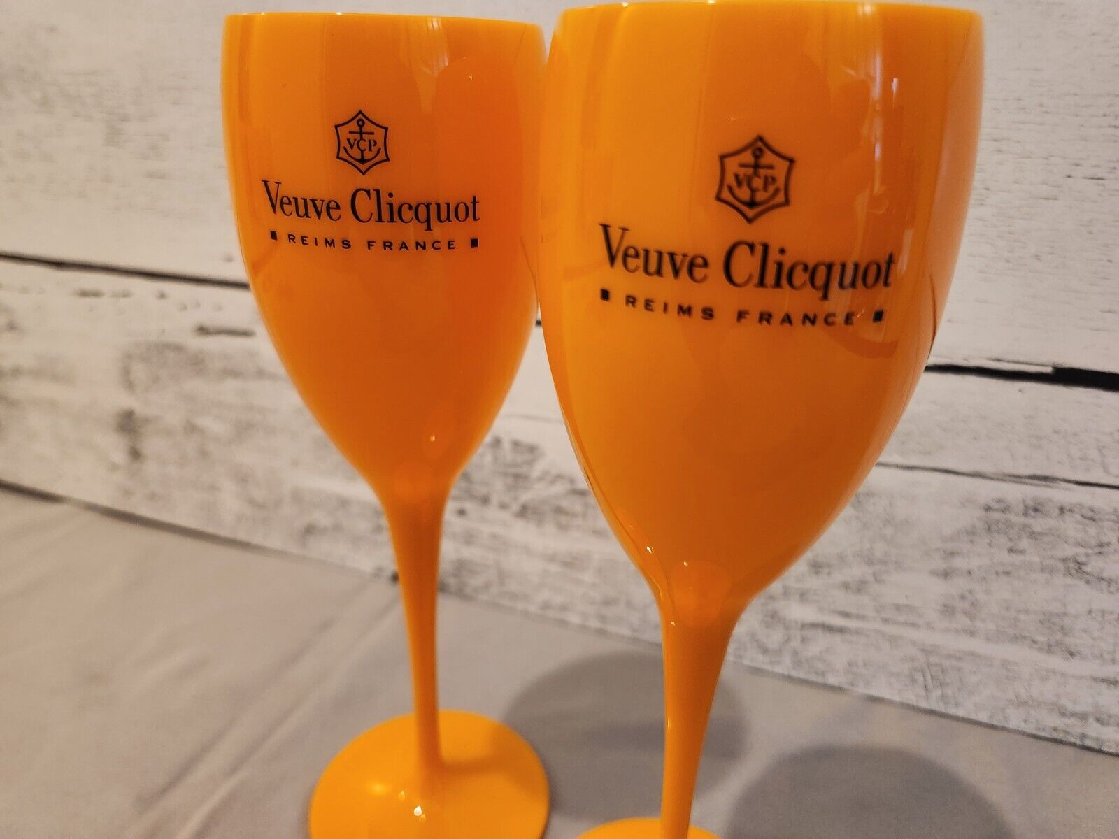 Veuve Clicquot Yellow Label Acrylic Champagne Glasses Orange x 2 New
