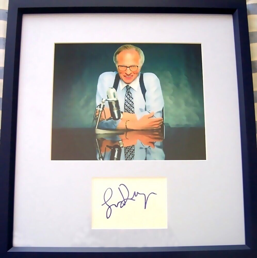 Larry King signed autographed index card  framed w/ CNN 8x10 photo IN PERSON COA