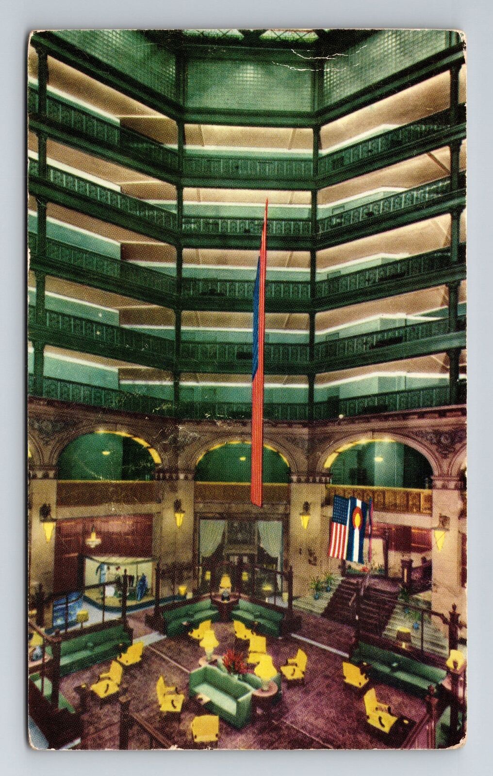 Denver CO-Colorado, Unique Lobby, Brown Palace Hotel, Vintage Postcard