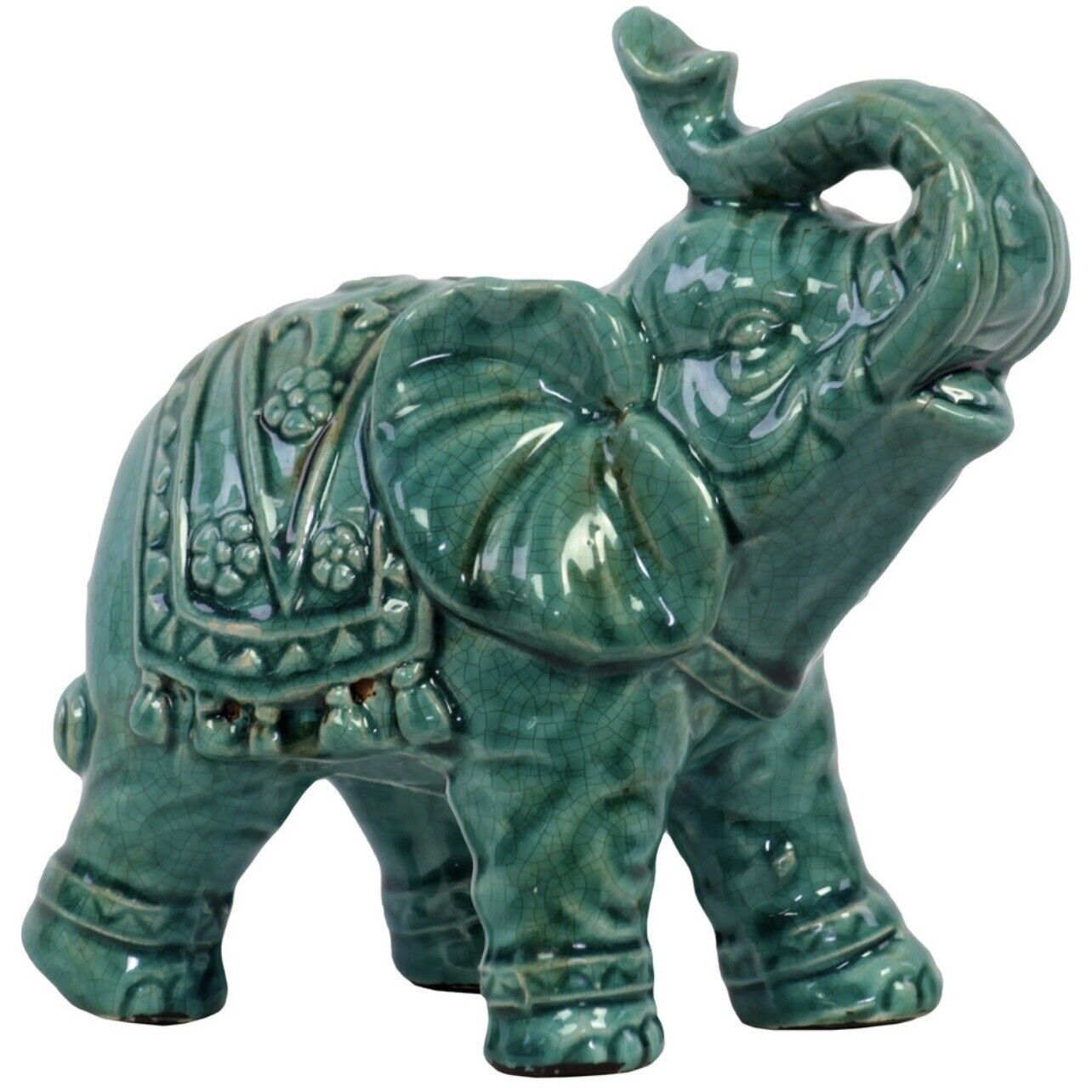 Urban Trends Ceramic Trumpeting Elephant Figurine with Blanket Gloss