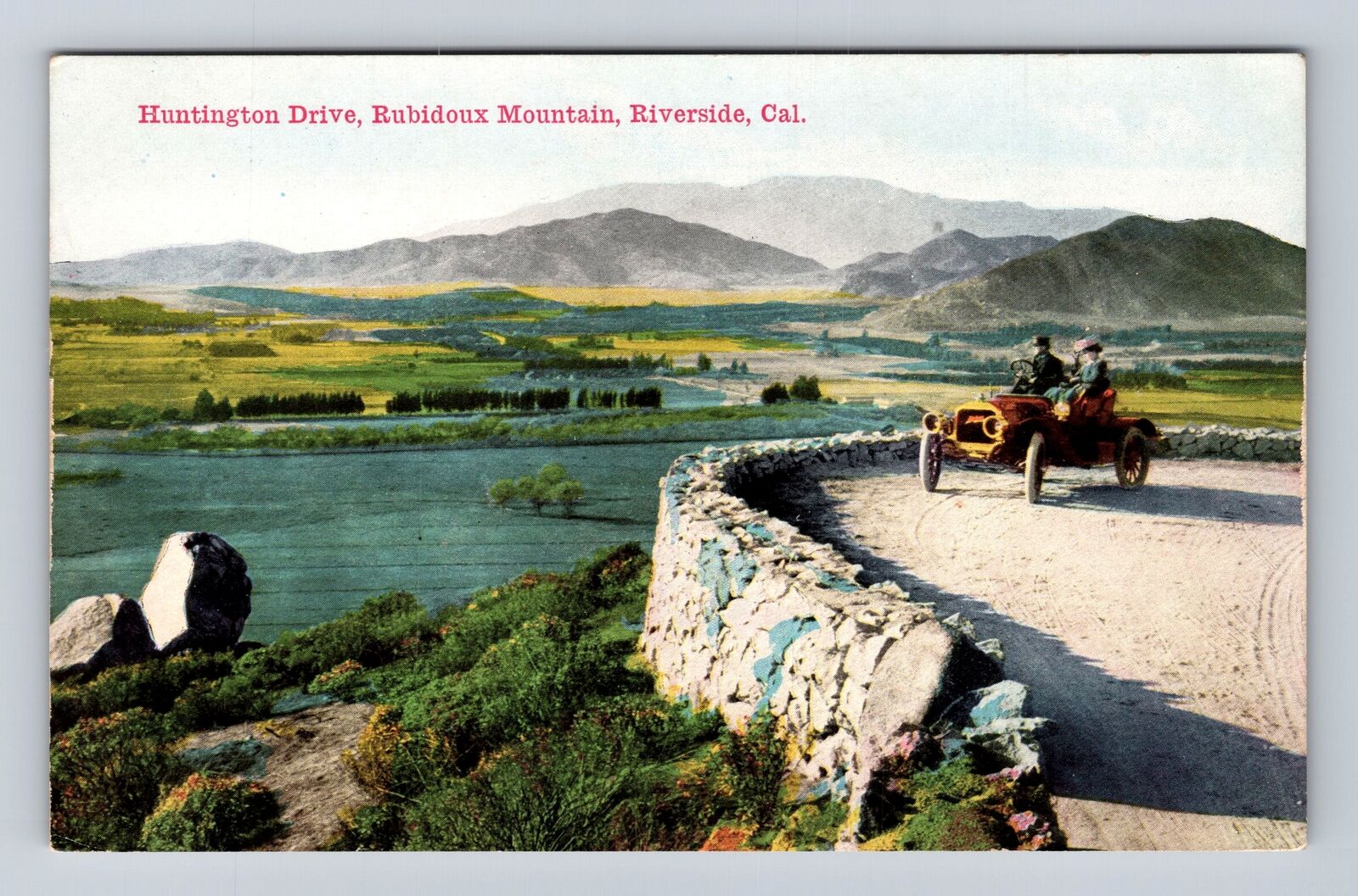 Riverside CA-California, Huntington Drive, Rubidoux Mountain, Vintage Postcard