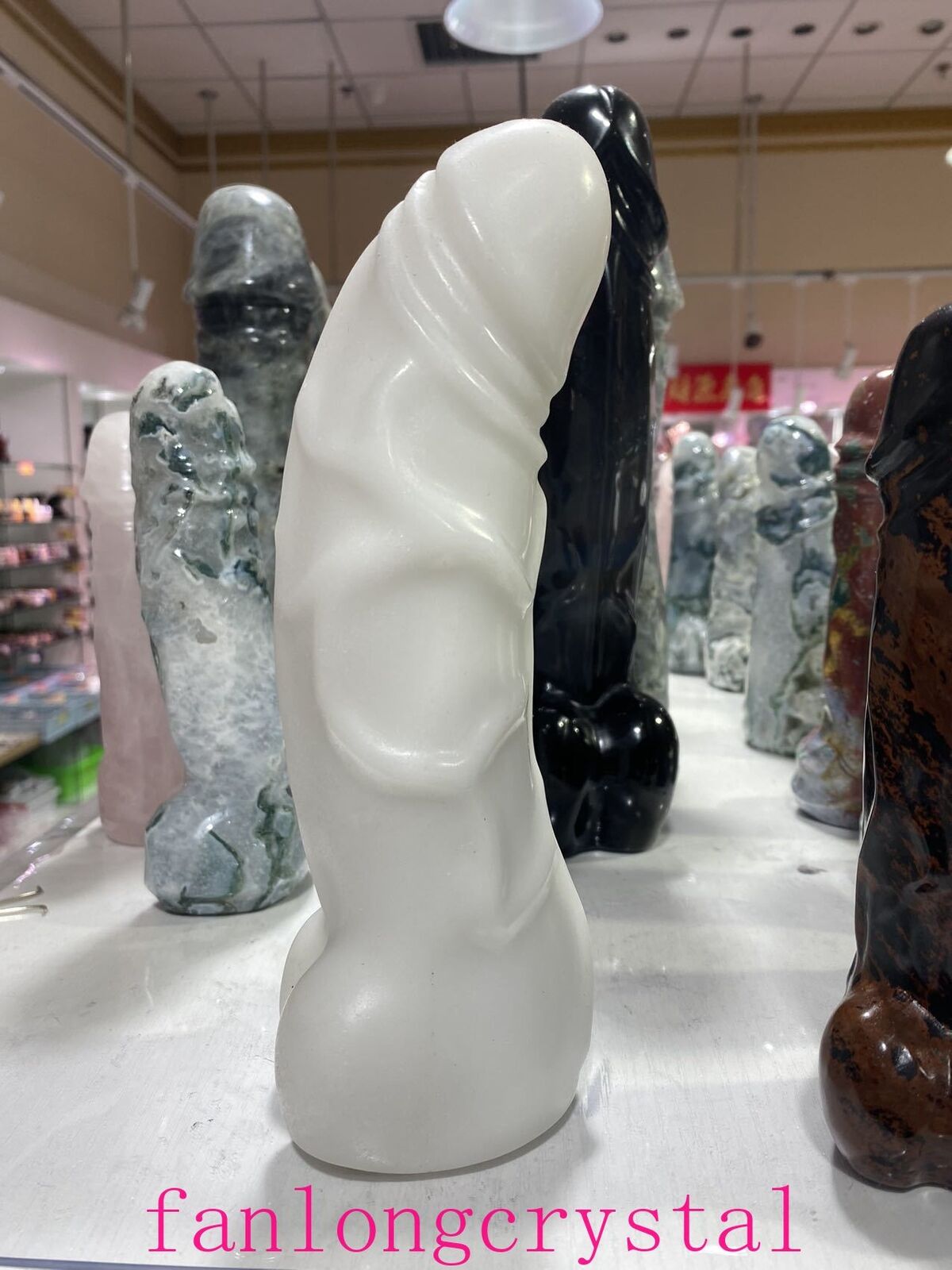 8in Wholesale Natural White jade male penis Quartz Crystal Carved Figurines 1pc