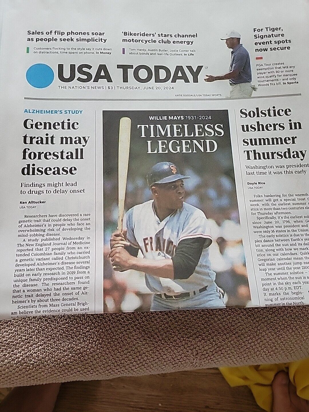 USA Today Thursday June 20 2024 Willie Mays Remembering 