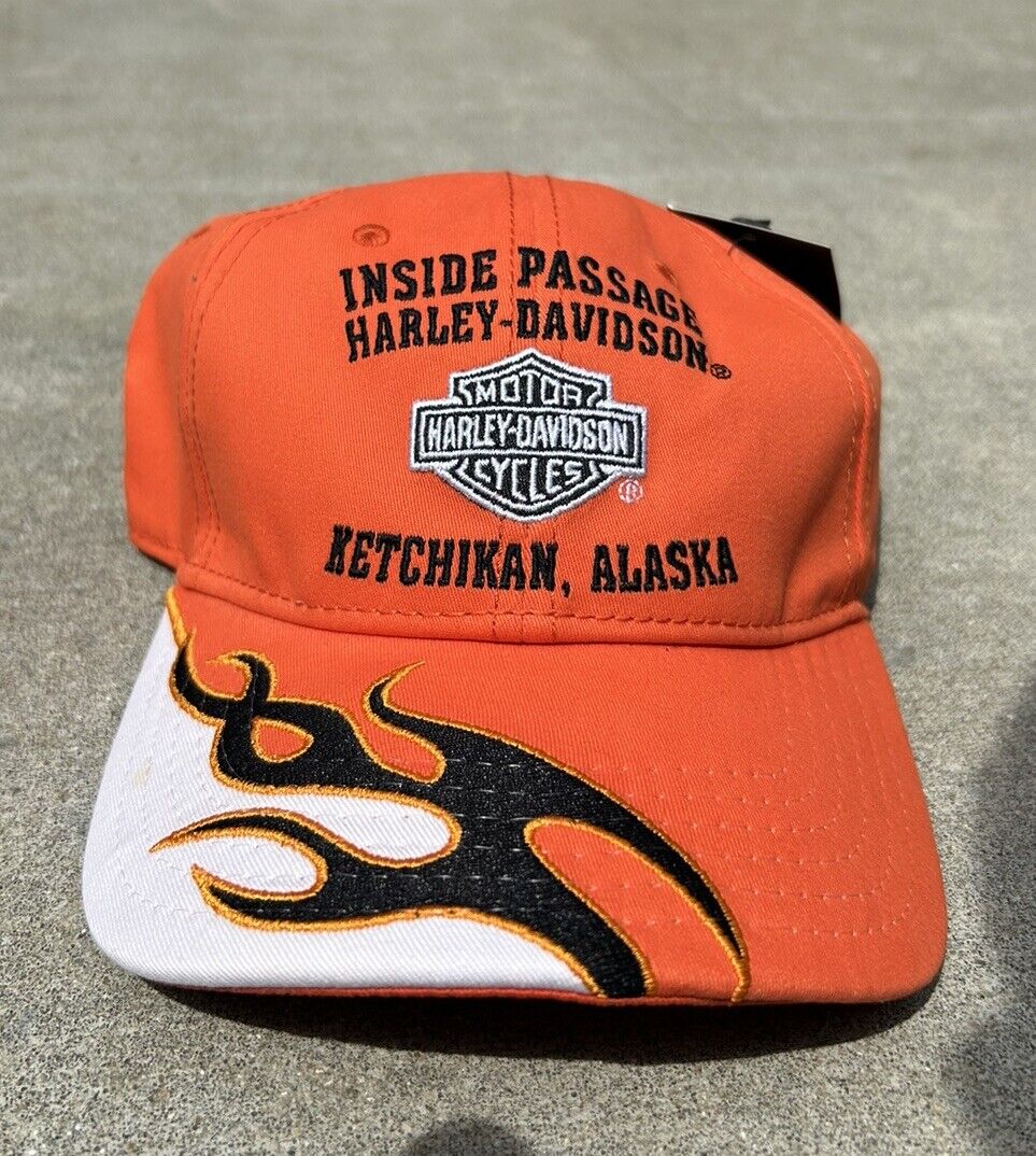 Inside Passage Harley Davidson Ketchikan Alaska Biker Flamed Embroidered Cap