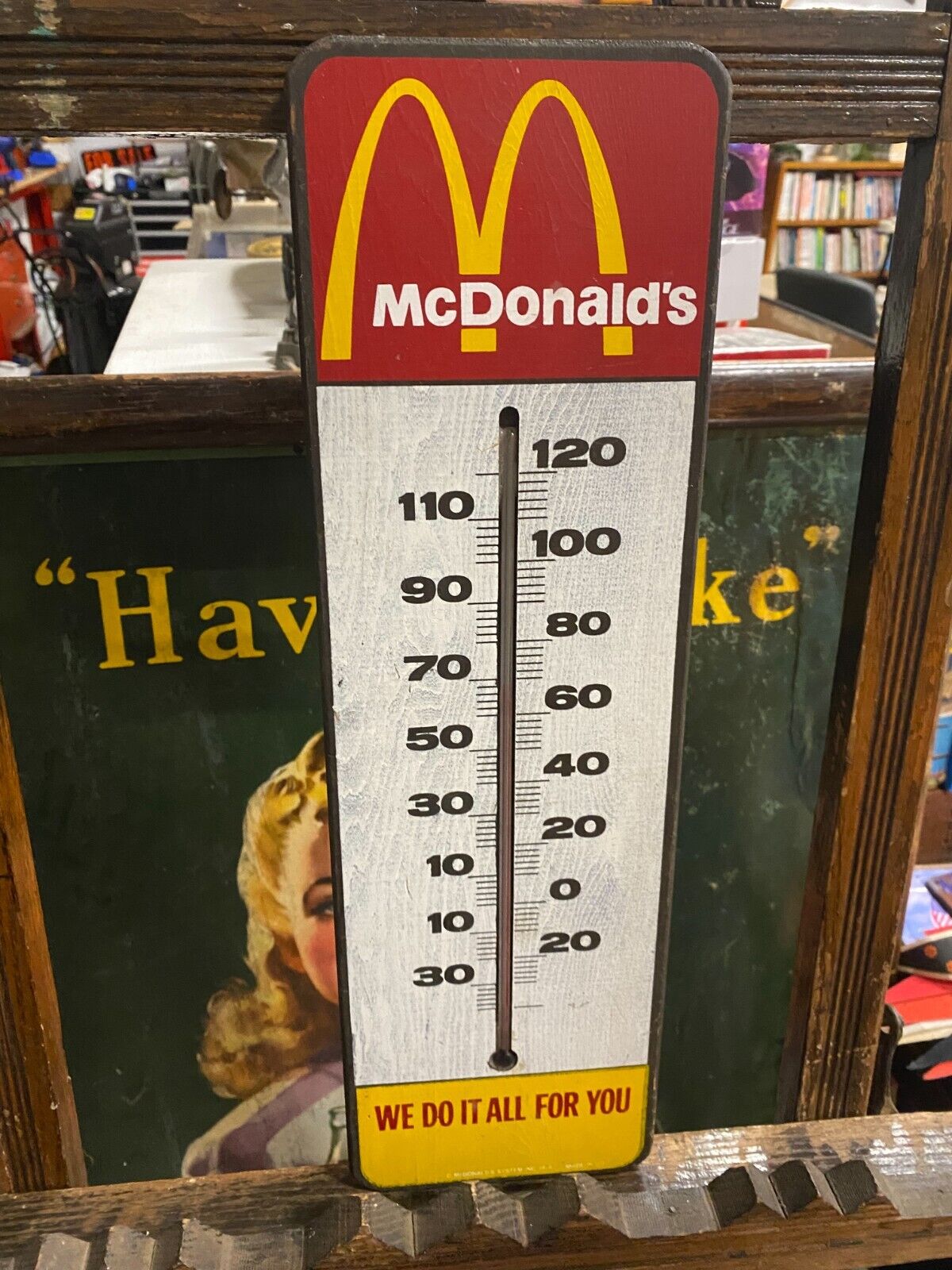 Very RARE 1978 Mcdonald\'s Restaurant Wood Thermometer qqqqNEW OLD STOCK 18\