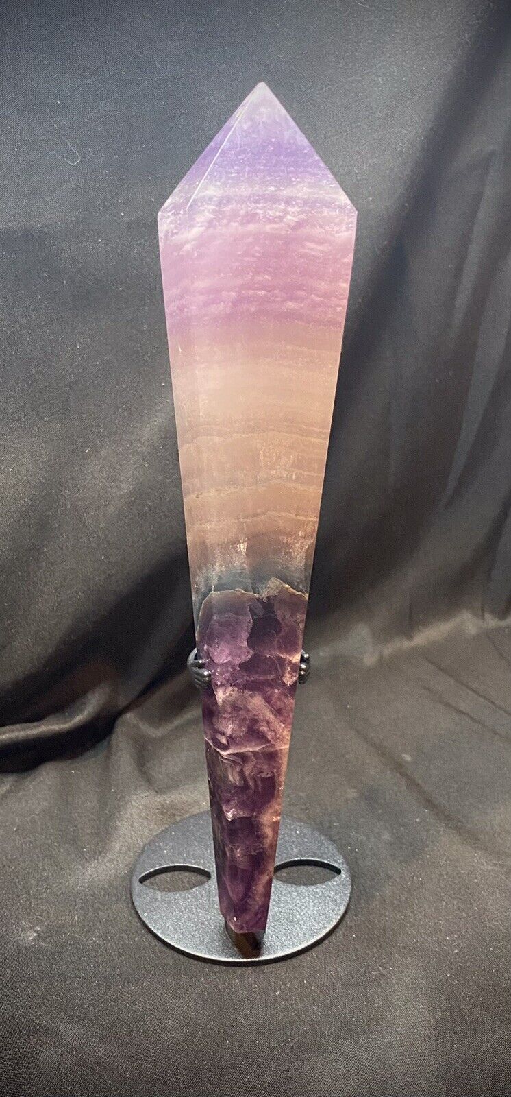 Jumbo Rainbow Fluorite Wand With Special “Hand” Stand 418 Grams