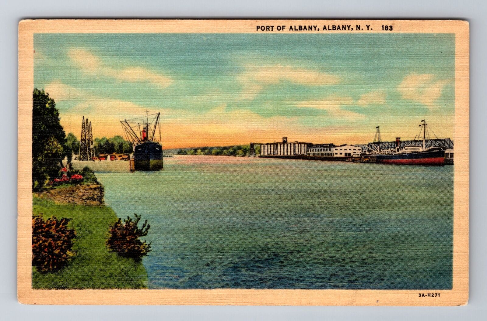Albany NY-New York, Port of Albany, Antique Vintage Souvenir Postcard