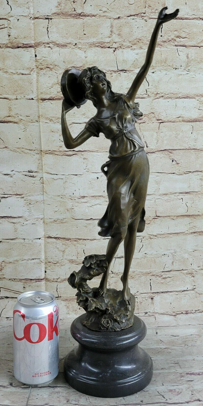 Woman Playing Tambourine Bronze Sculpture Lost Wax Method Figurine Figure Decor
