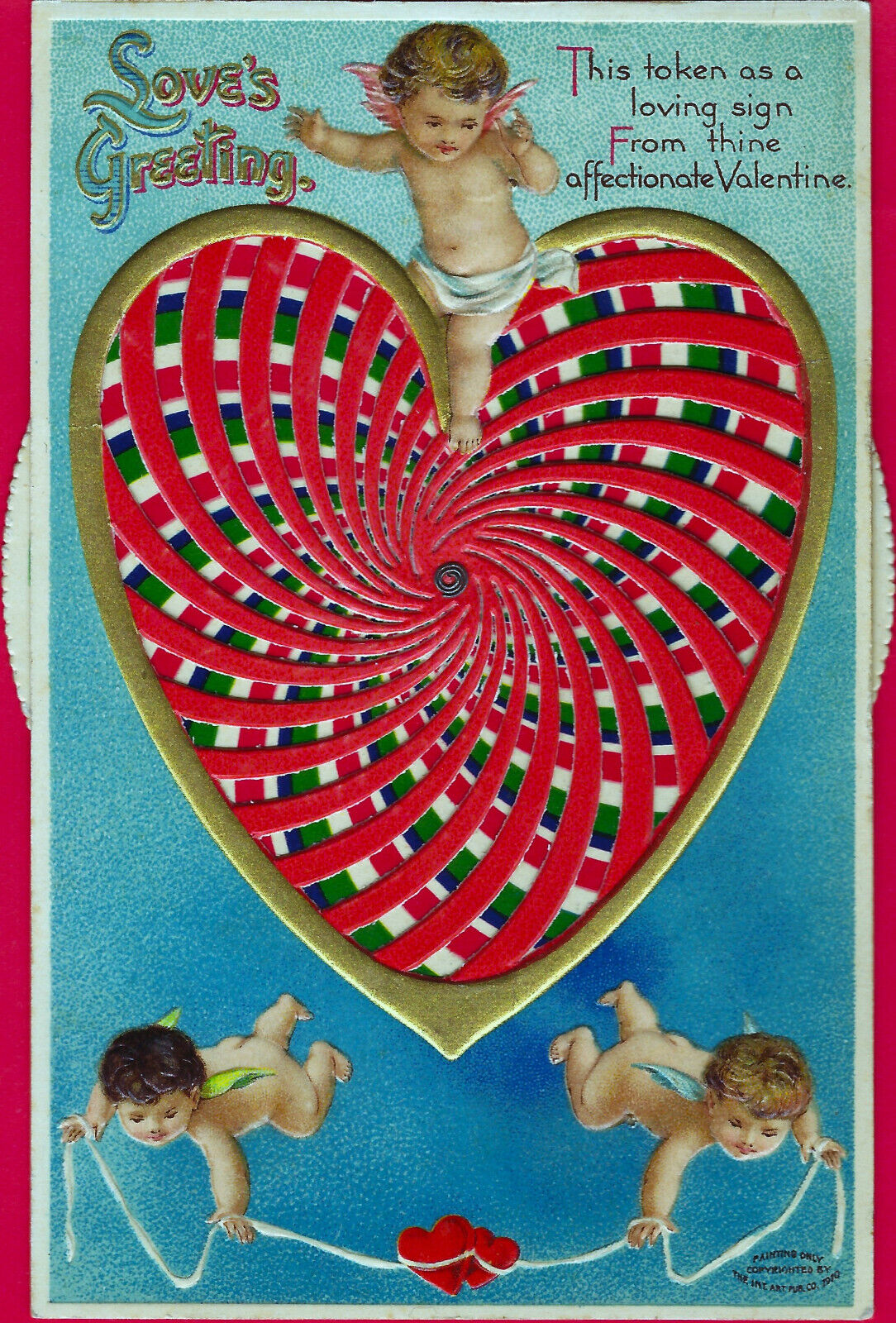 Clapsaddle Mechanical Valentine Heart Cherubs Gilded Emb Postcard Vtg c1910 NM