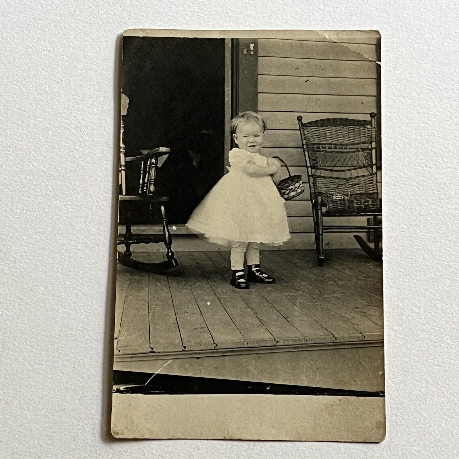 Antique RPPC Real Photograph Postcard Adorable Girl Easter Basket ID Patchen