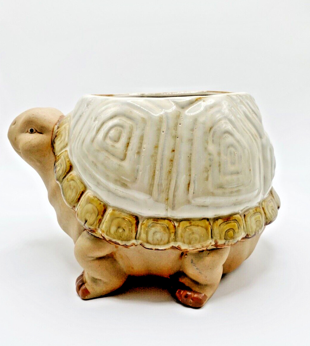 Vintage Ceramic Turtle Planter Glazed Tortoise Retro Garden Patio Decor Figural