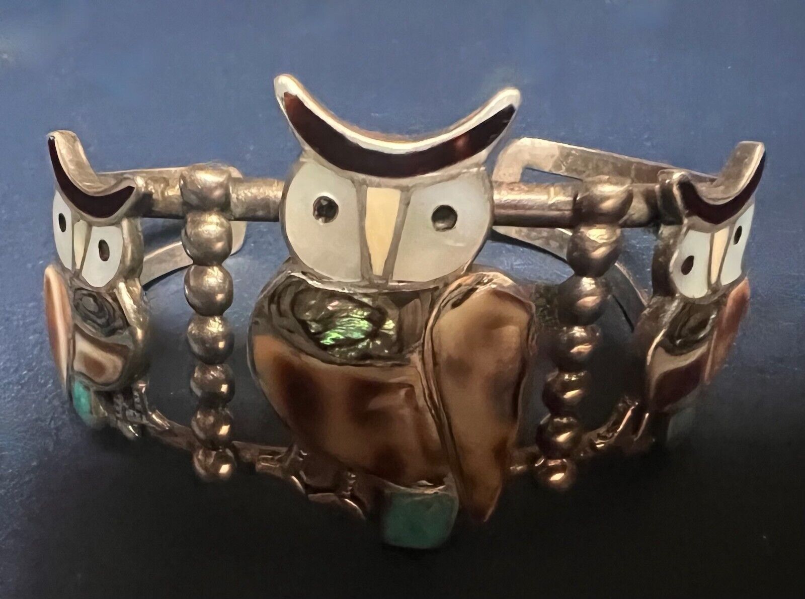 Best Zuni att VELMA BLAKE LESANSEE Bracelet Mosaic Inlay Horned Owl Rare Stones