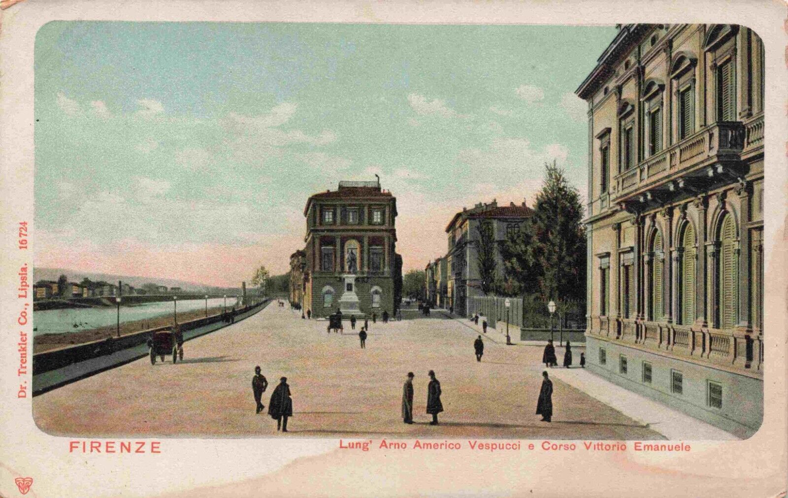Firenze Lung Arno Americo Vespucci E Corso Vittorio Emanuele Postcard Vtg #5