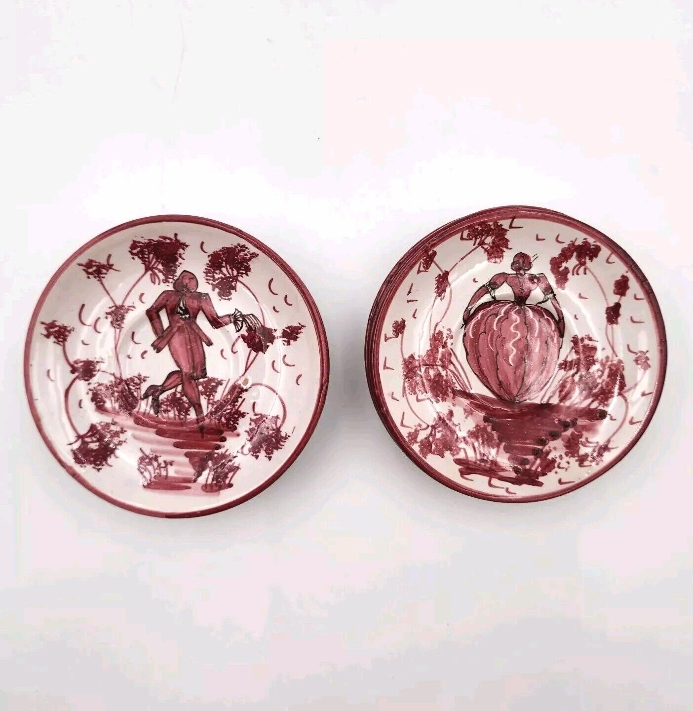 Vintage Small Butter Plates Ceramic Made In Italy Red Pink Set Of 6