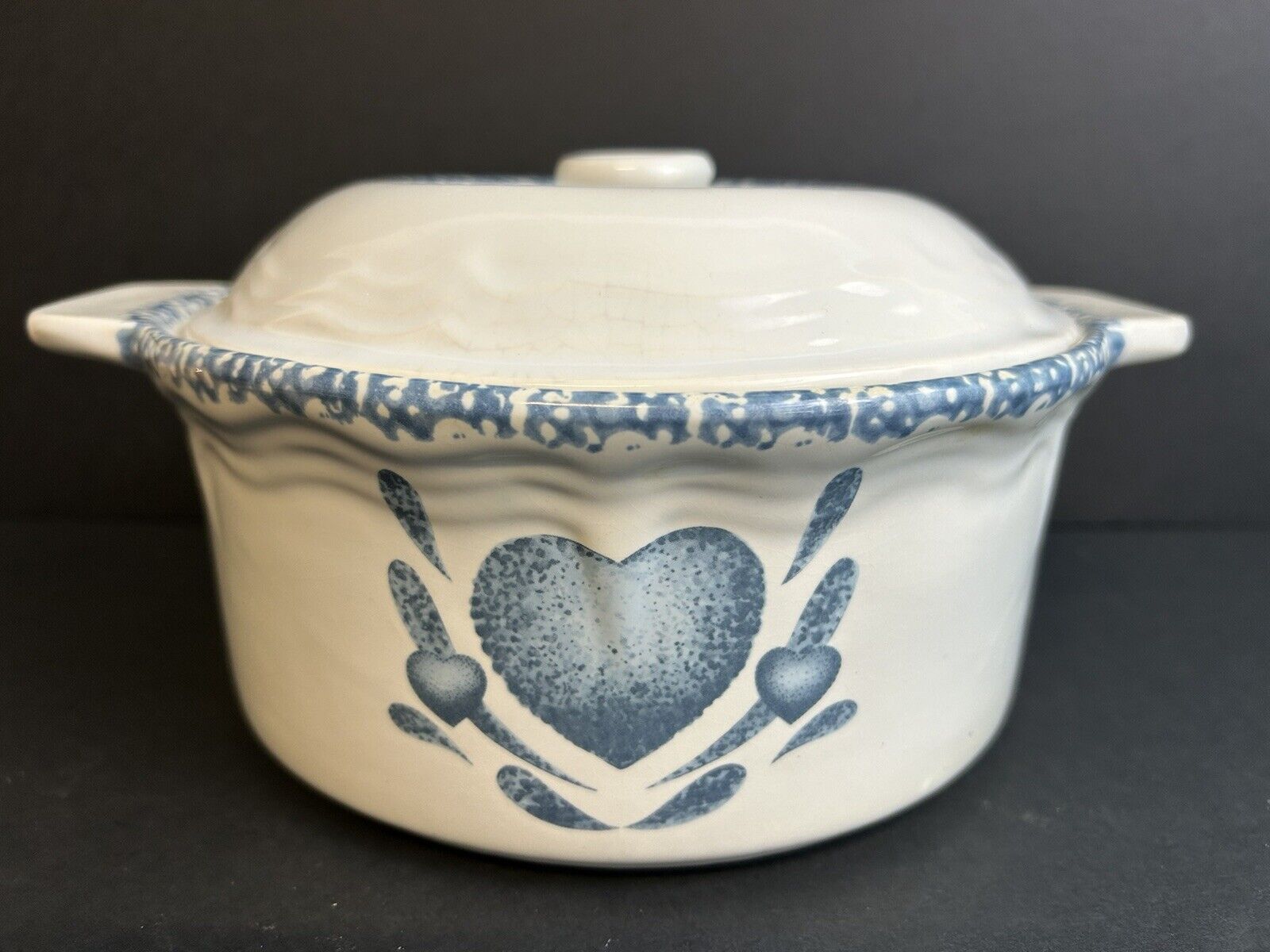 Vintage Corelle Casserole Dish with Lid White with Blue Hearts Casserole Dish 