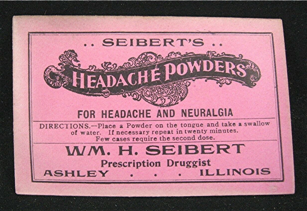 William H Seibert Druggist Headache Powders Early Adv Envelope Pack Ashley Il