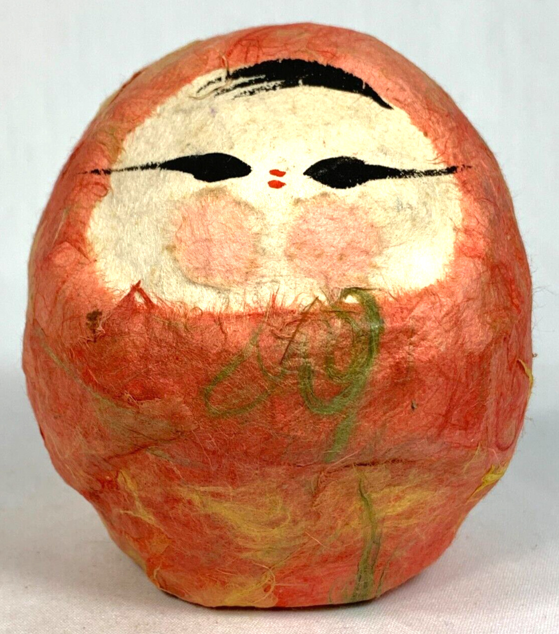 Hime Daruma Doll Vintage Japanese Washi Paper Mache Upright Weighted Hand Made