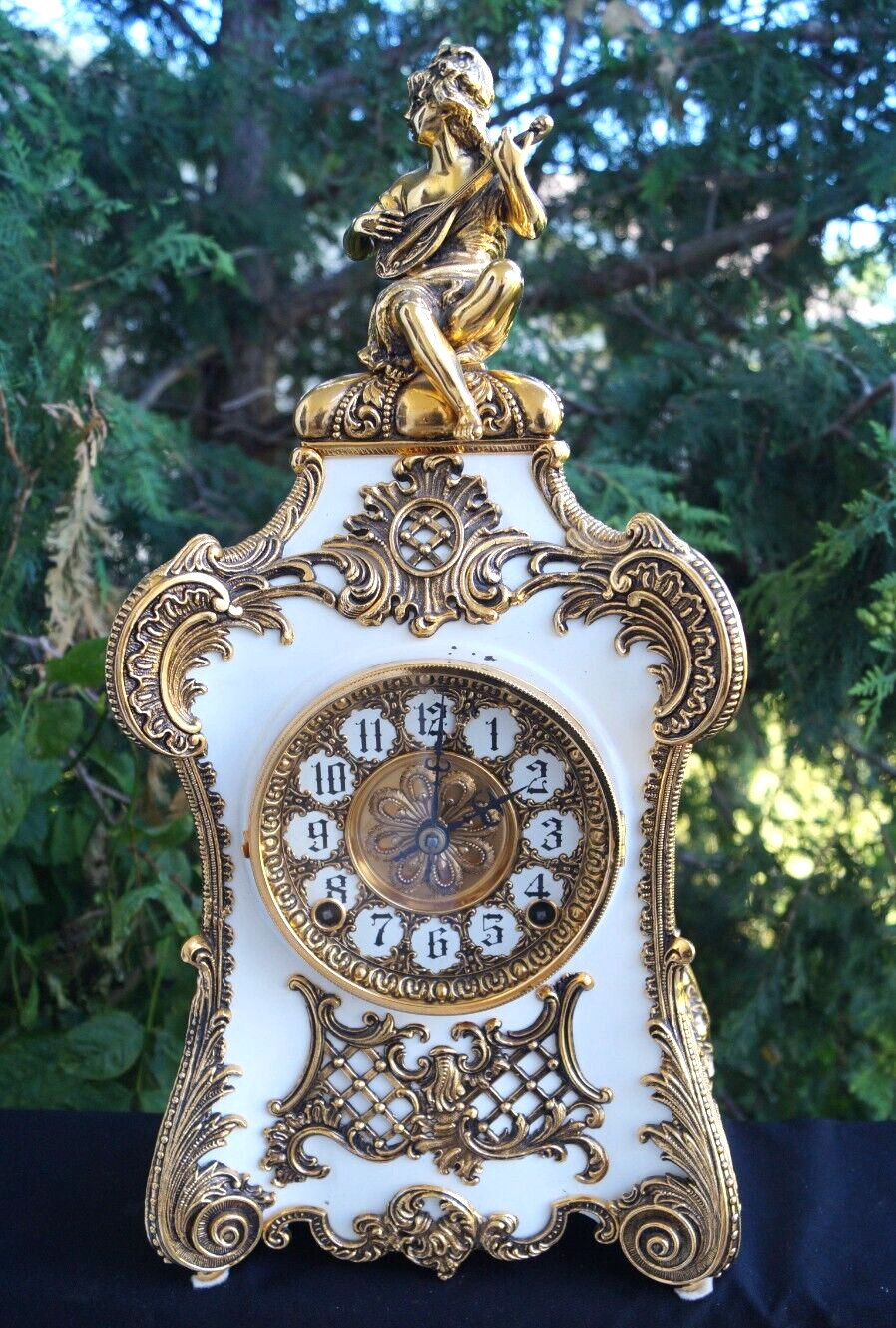 Antique 1895 Iron Figural Kroeber 24k Gold Mantle Clock  VIDEO - MUSEUM PIECE
