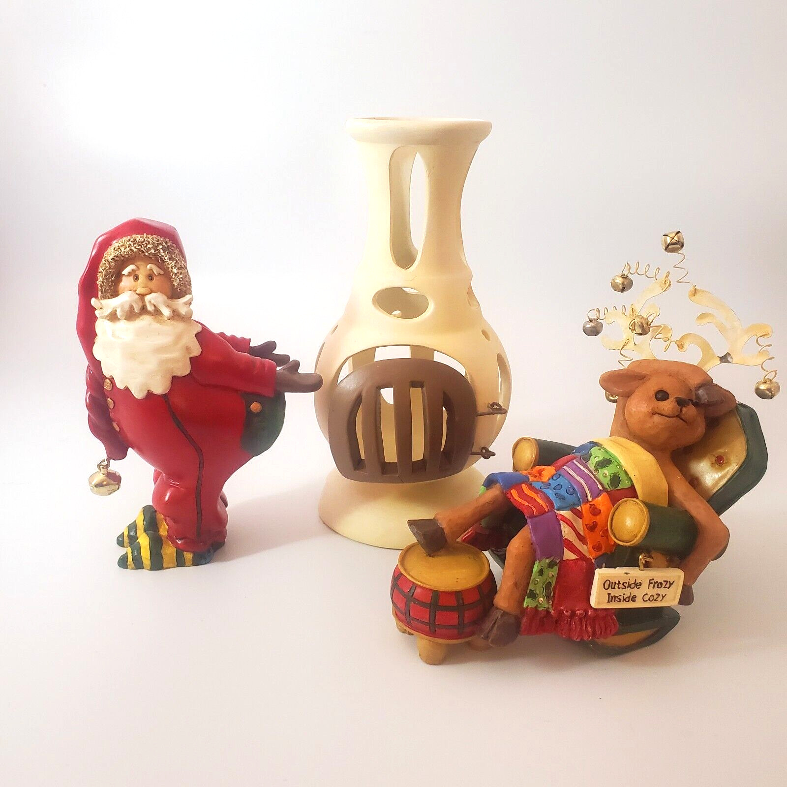 Rare KSA Inc. Kurt S. Adler Resin Santa & Reindeer 3 pc Candleholder Set - Vinta
