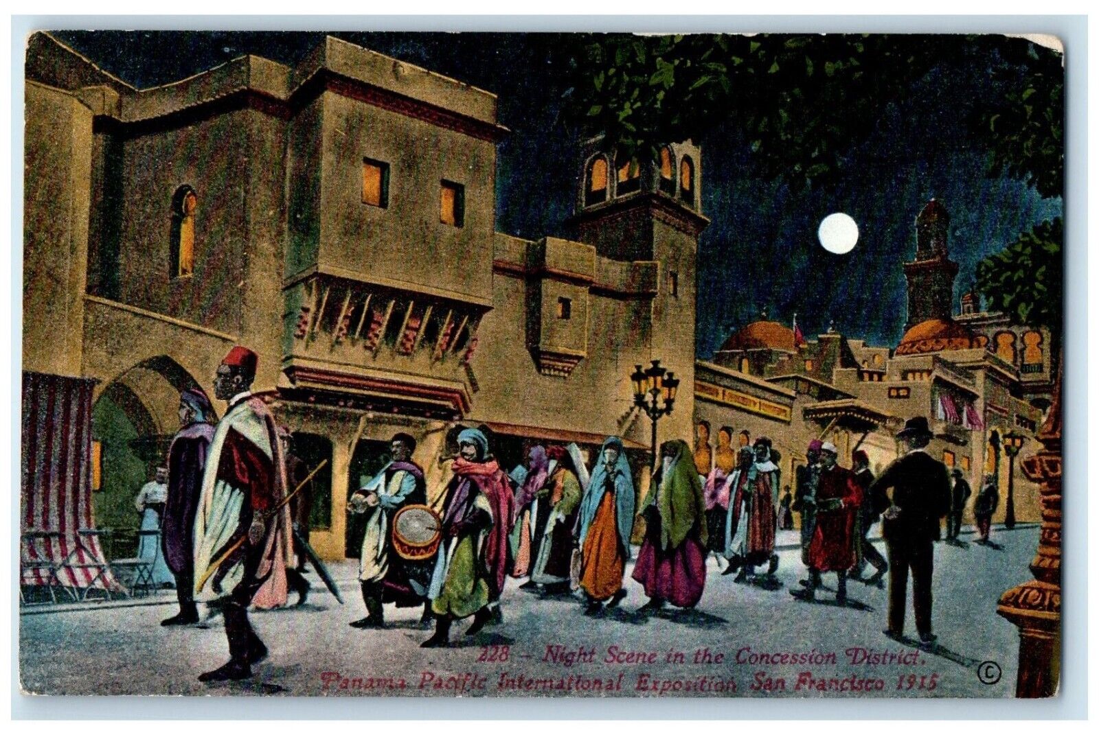 1915 Night Concession District Pan-Pac Expo San Francisco California CA Postcard