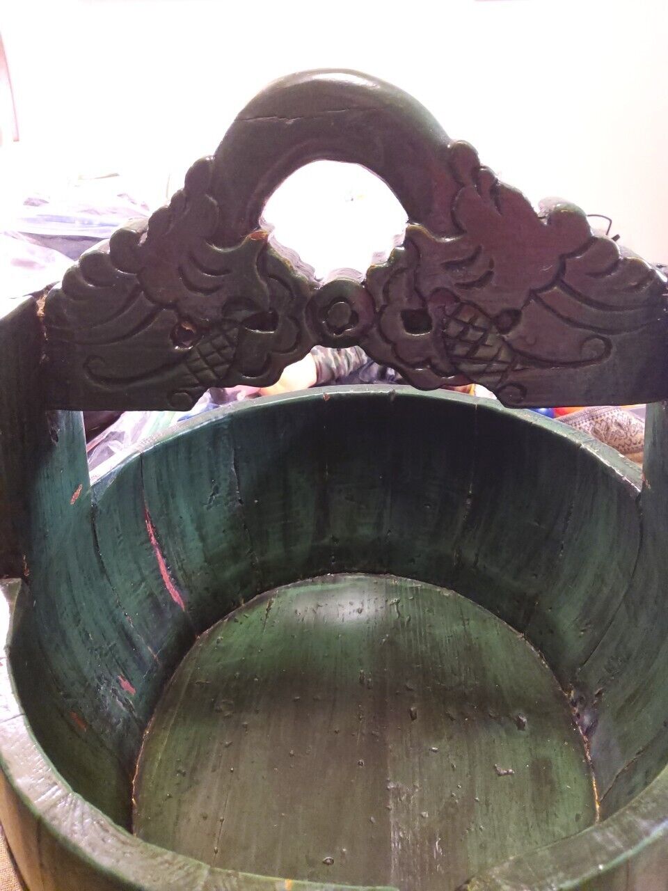 Vintage Green Chinese Well Bucket