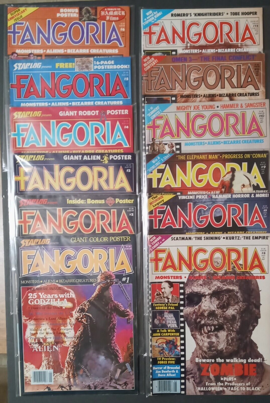 12 Fangoria Magazines #'s 1-6 Vol.1 W/Posters  #'s 7-12 Vol. 2. All In VG+ Cond.